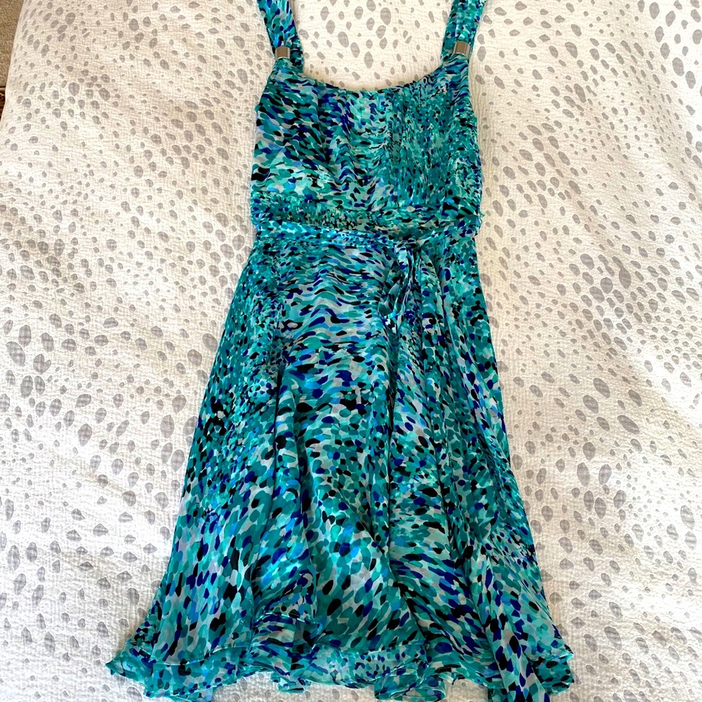 Blue Teal Printed Sleeveless Women’s Dress - Picture 2 of 7